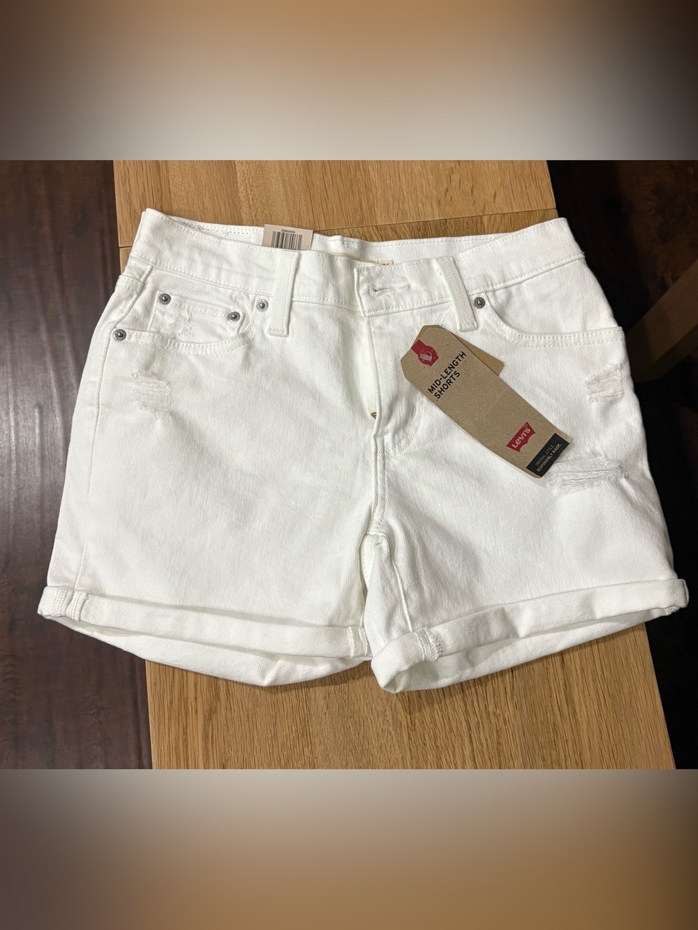 Levi's White Midrise Rolled-Hem Denim Shorts